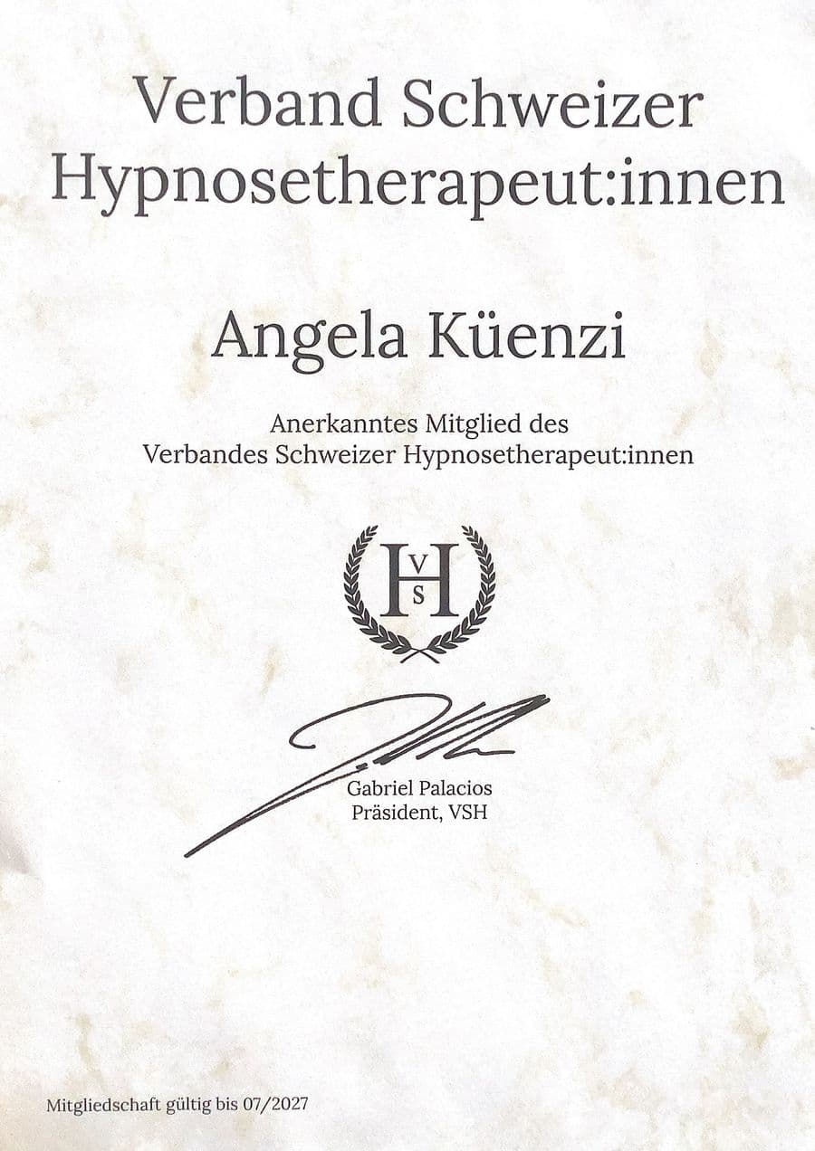 Urkunde: anerkanntes Mitglied des Verbandes Schweizer Hypnosetherapeut:innen